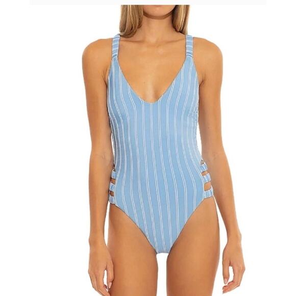 Isabella Rose Striped Blue And White Swim Bathing Suit - Picture 1 of 6